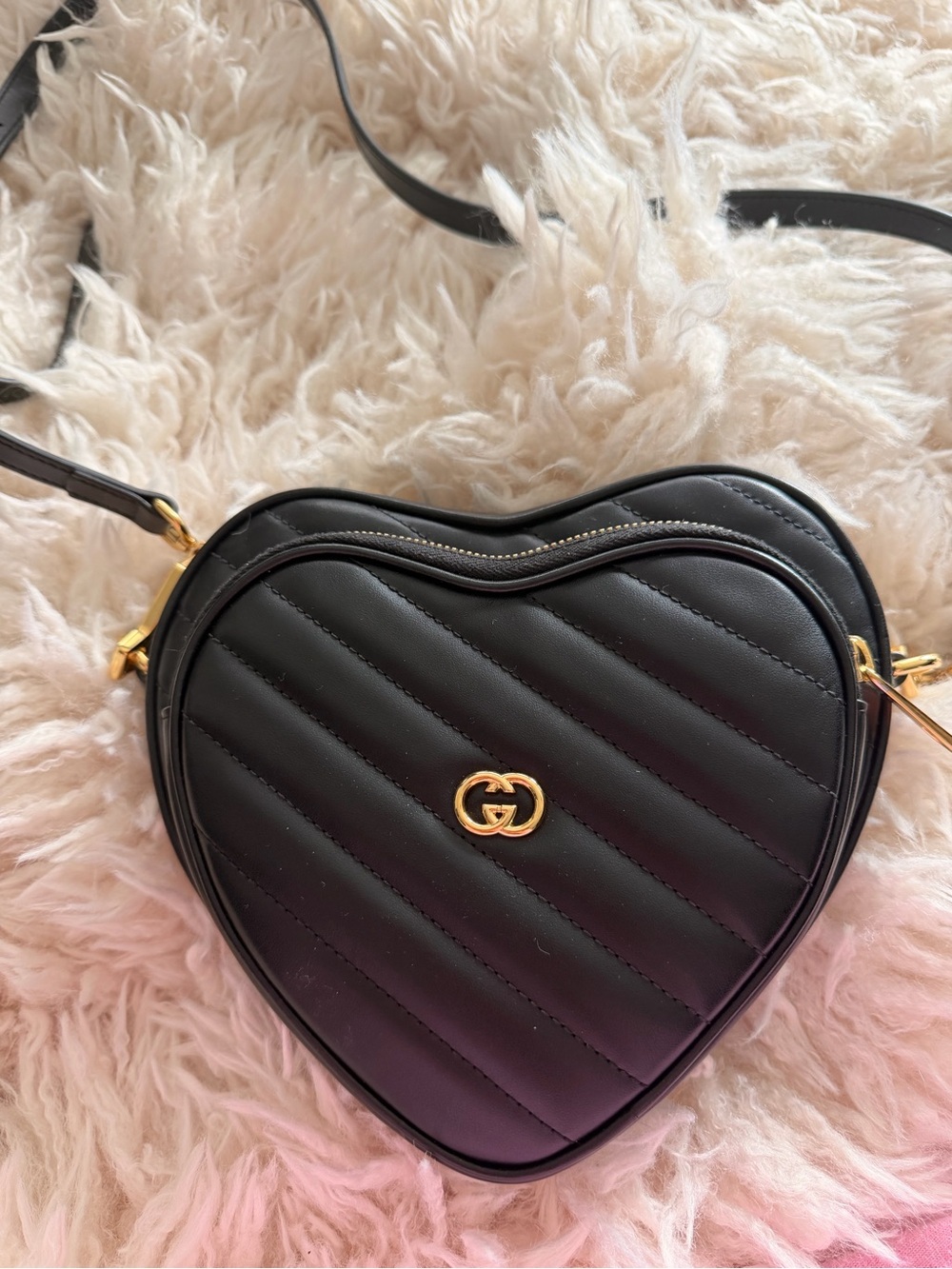 Gucci Black Quilted Heart Crossbody with Gold GG